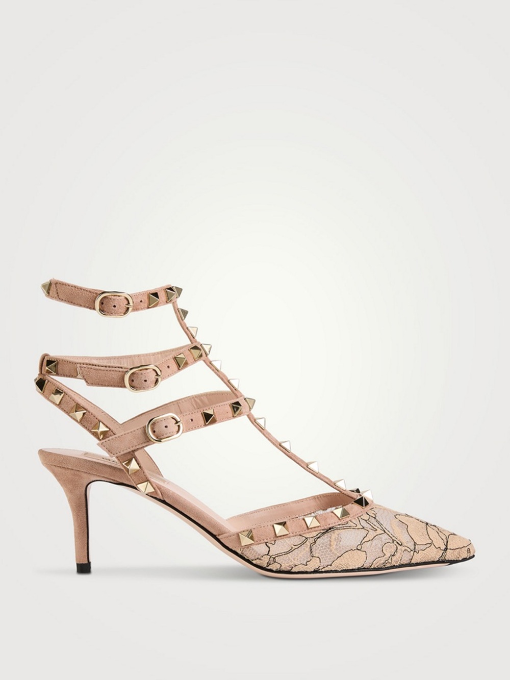 Valentino Garavani Blush Studded Strappy Pointed Pump